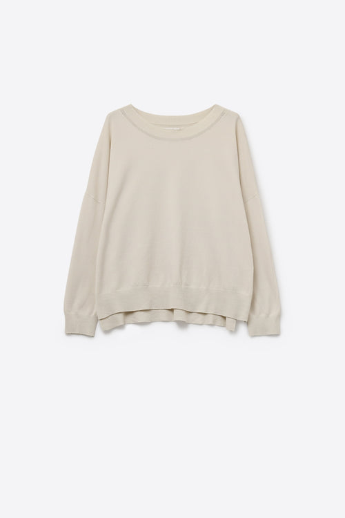 Q2 Beige knit sweater with mesh collar detail