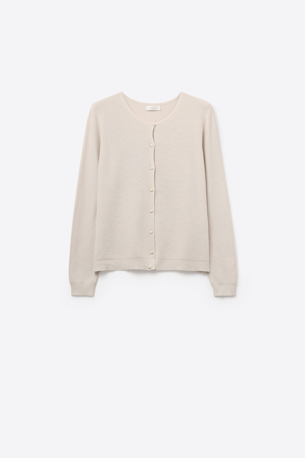 Q2 Beige Ribbed Knit Cardigan with Mother-of-Pearl Buttons
