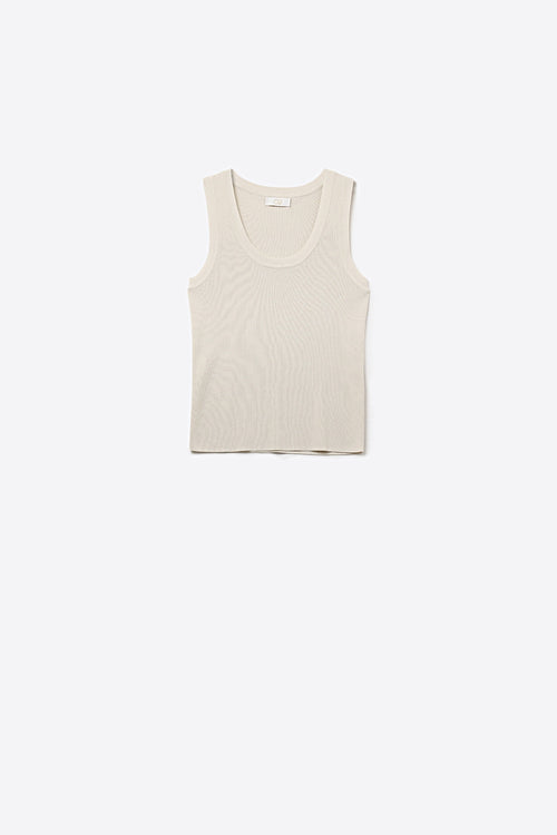 Q2 Beige Ribbed Knit Tank Top for Layering
