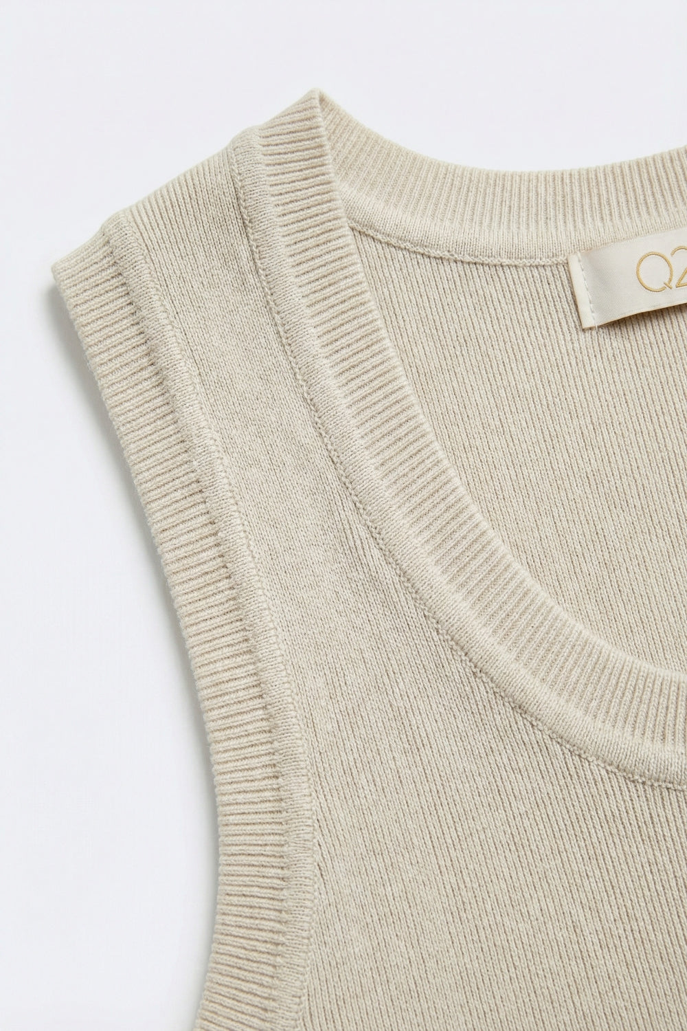 Beige Ribbed Knit Tank Top for Layering