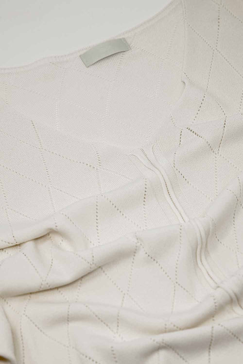 Beige Short Sleeve Sweater With Argyle Pattern