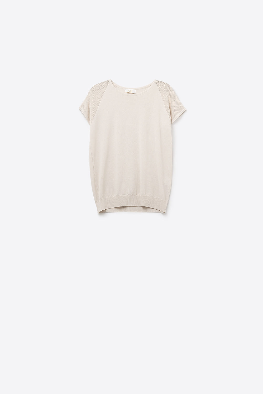 Q2 Beige Short Sleeve Sweater with knitted mesh on the shoulder