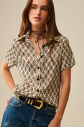 Q2 Beige Short-sleeved Chain Print Polo Shirt