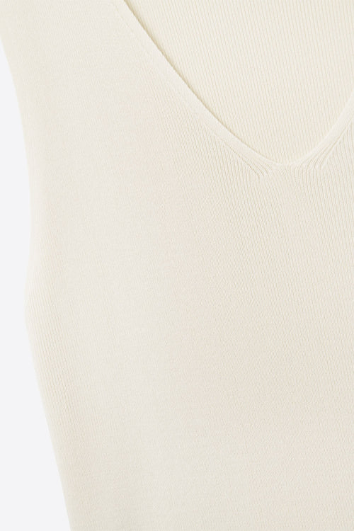 Beige sleeveless fine knitted top With V-Neck