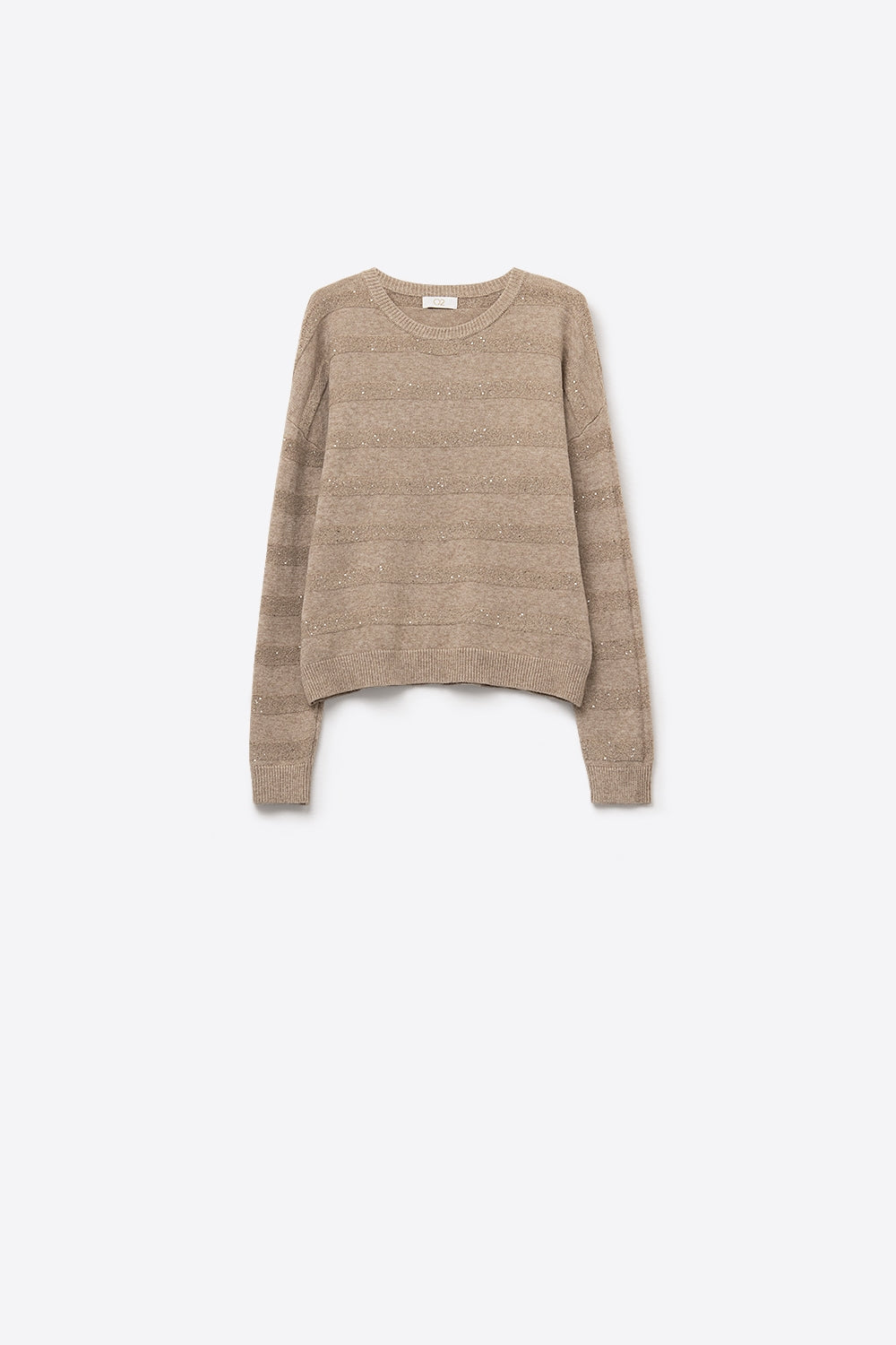 Q2 Beige Striped Knit Sweater with Sequin Detail