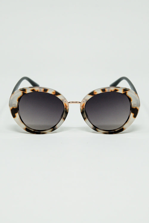 Q2 Beige Sunset Spot Oval Shaped Sunglasses
