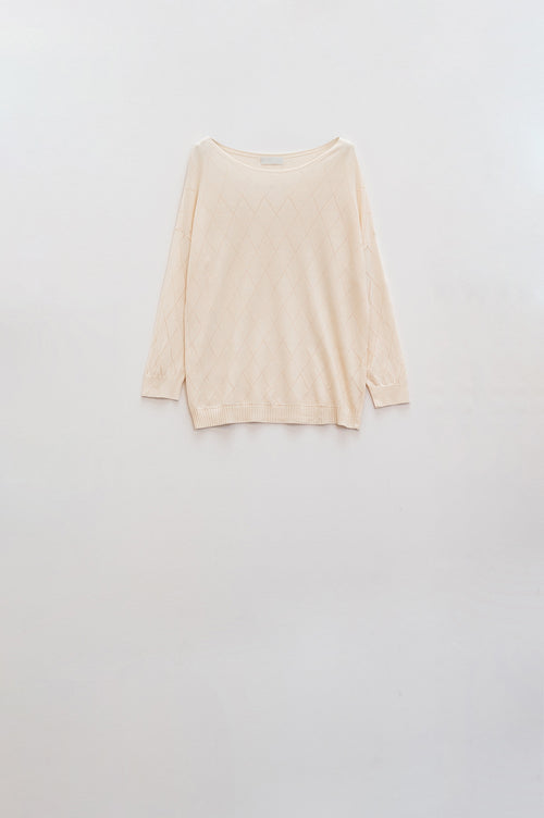 Q2 Beige sweater in argyle print with boat neck