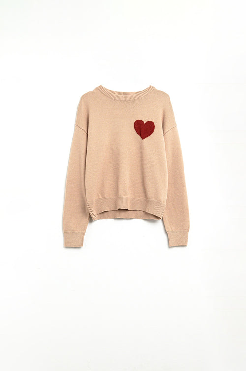 Q2 Beige sweater with red heart detail