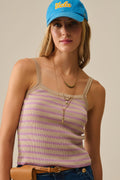 Q2 beige top with lilac stripes and straps