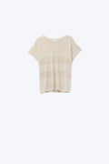 Q2 Beige V-neck knit sweater with open stitch detail