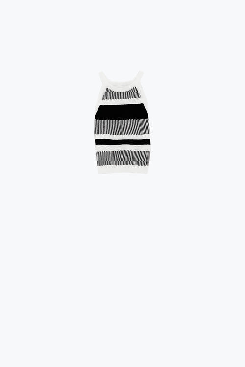 Q2 Black and White Halter Tank top With Stripe Design In Different Knits