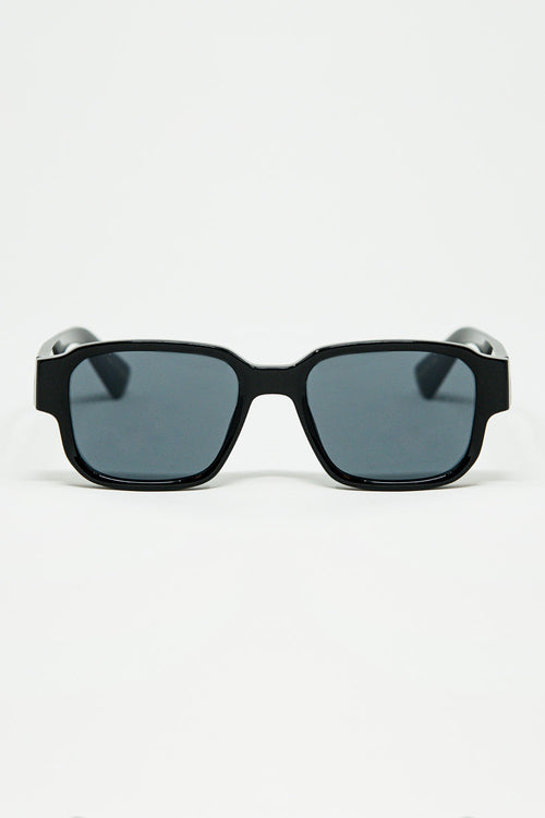 Q2 Black Chunky Square Sunglasses In Crystal Grey