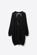 Q2 Black Draped Cardigan With Crochet Design