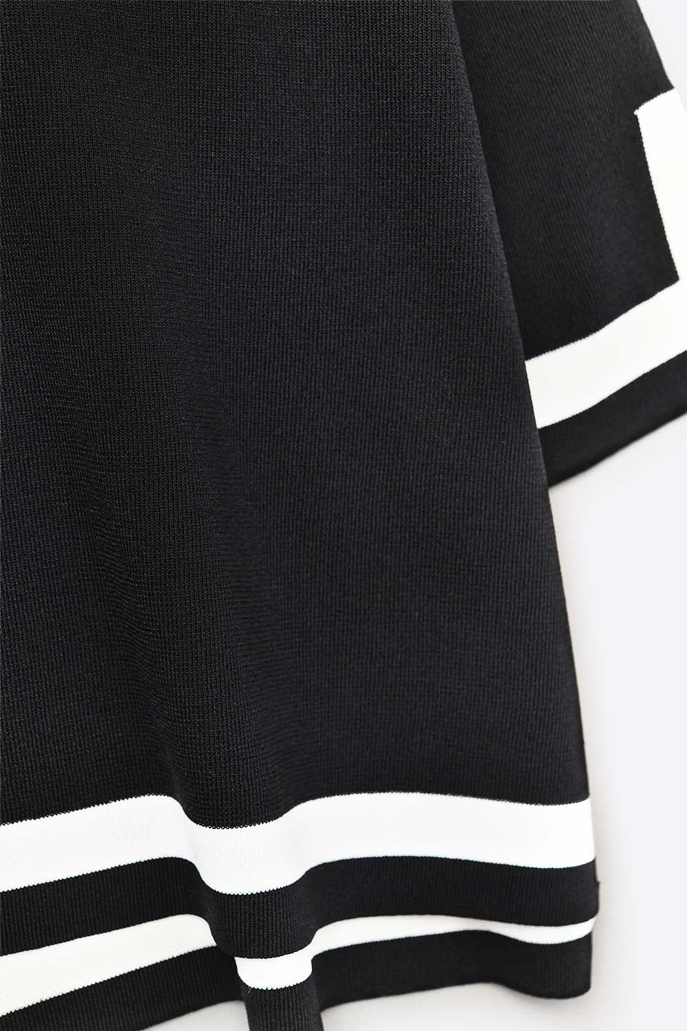 Black Fine Knit Top with Contrast Stripe in white Detail and 3/4 Sleeves
