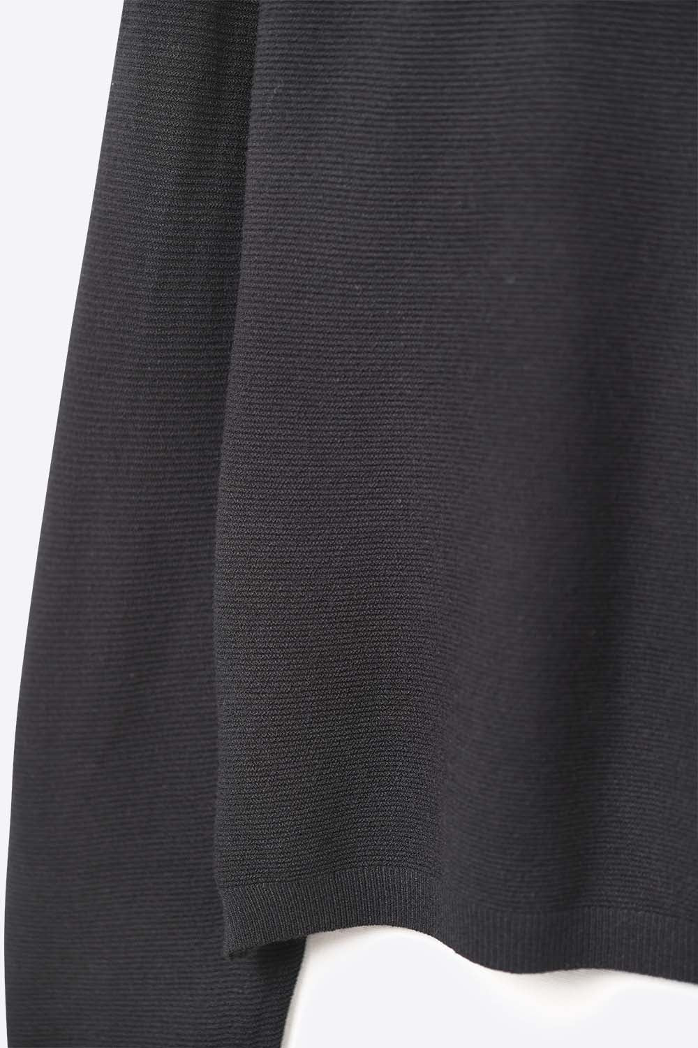 Black Fine Knit V-Neck Sweater with Subtle Linear Texture