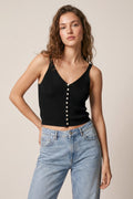 black Knit Buttoned Crop Top