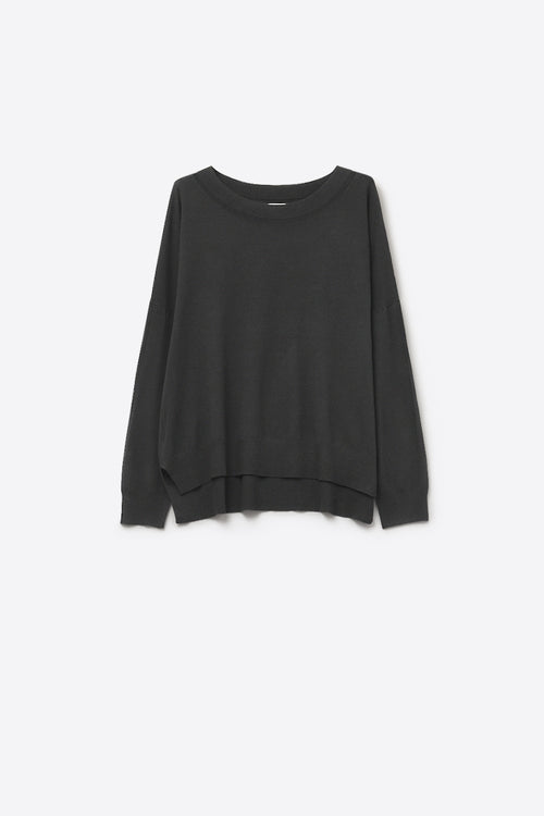Q2 Black knit sweater with mesh collar detail