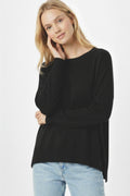 Black knit sweater with mesh collar detail