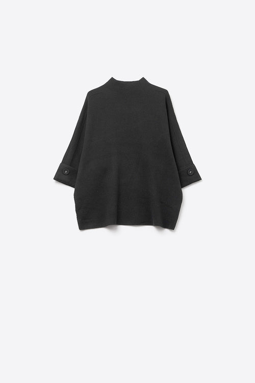 Q2 Black Knitted Sweater with sleeves Button Details