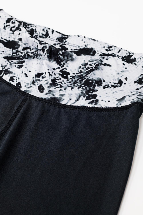 Black Leggings with Marble Print Waistband and Hems