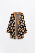 Q2 black Leopard print cardigan made of knitted fabric with wool
