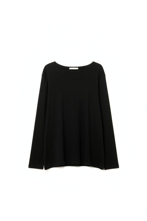 Q2 Black Long-Sleeve T-Shirt with Wide Crew Neck