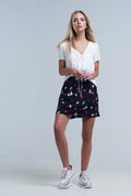 UNIKCOSA Black mini skirt with floral pattern