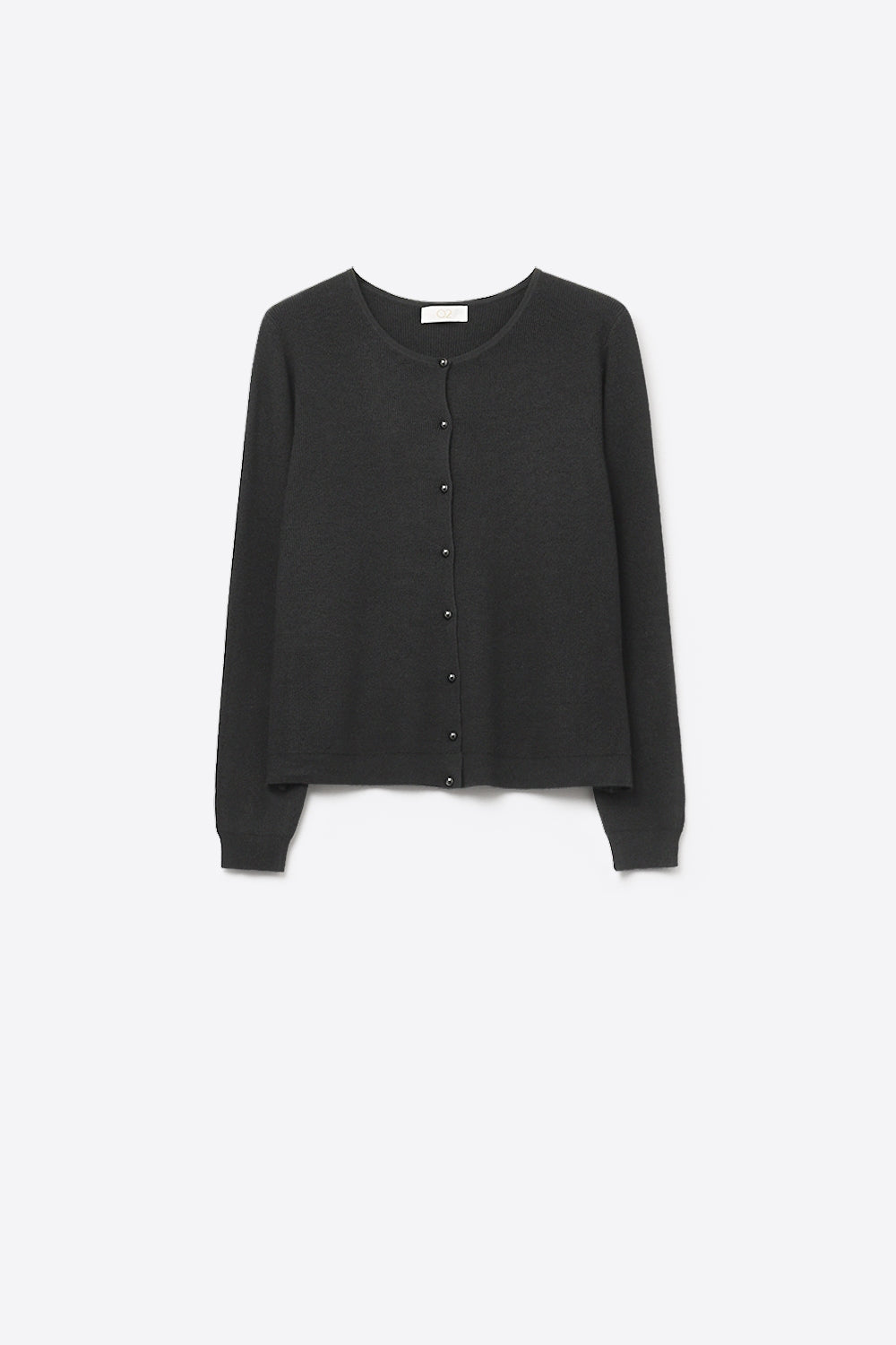 Q2 Black Ribbed Knit Cardigan with Mother-of-Pearl Buttons