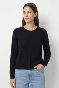 Black Ribbed Knit Cardigan with Mother-of-Pearl Buttons