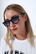 UNIKCOSA Black Square Sunglasses with Blue Gradient Lenses and metal side detail