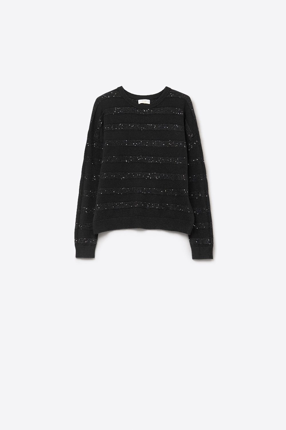 Q2 Black Striped Knit Sweater with Sequin Detail