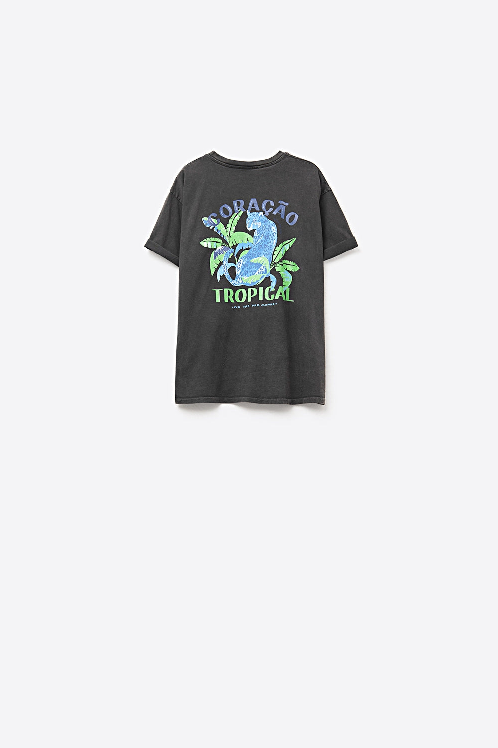 Black t-shirt made in Italy with tropical graphic print