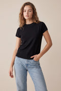Black turtleneck sweater with fitted short sleeves