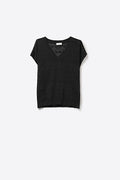 Q2 Black V-Neck Crochet Knit Top with Cap Sleeves