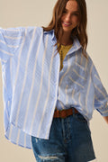 Blue and White relaxed fit Striped Shirt Tie at The Back