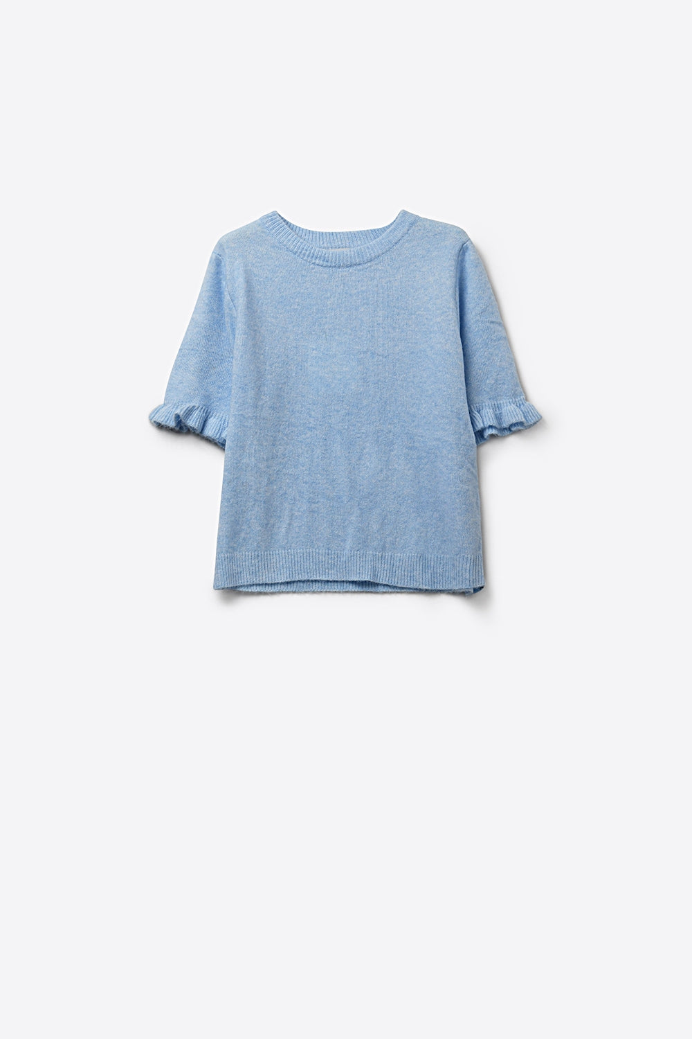 Blue Soft fluffy Knit sweater with Ruffled Sleeve Detail