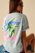 Q2 Blue t-shirt made in Italy with Honolulu graphic