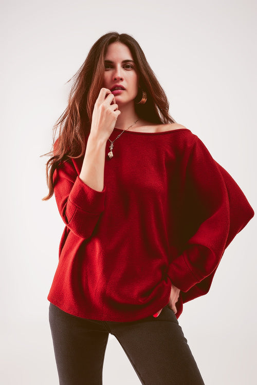 Q2 Boat neck batwing sweater in red orange