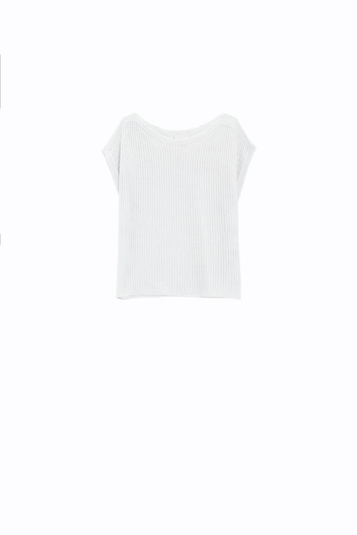 Q2 Boat neck ribbed sweater with cap sleeves in white