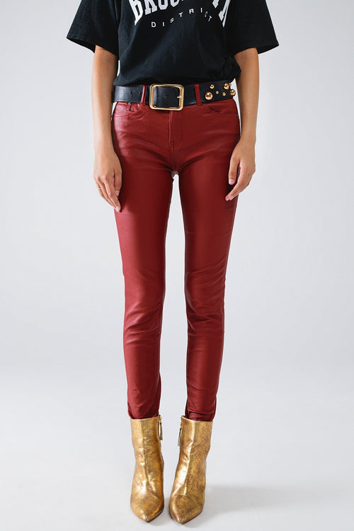 Q2 Bordeaux Faux Leather Super Skinny Pants