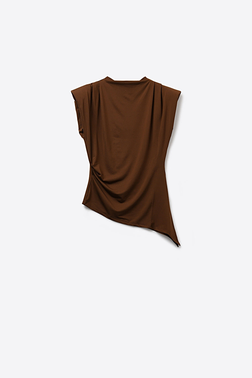 Brown Asymmetrical Stretch Top with Draped Detail