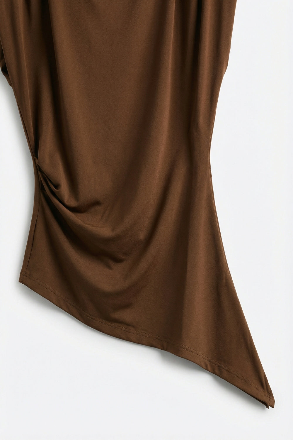 Brown Asymmetrical Stretch Top with Draped Detail