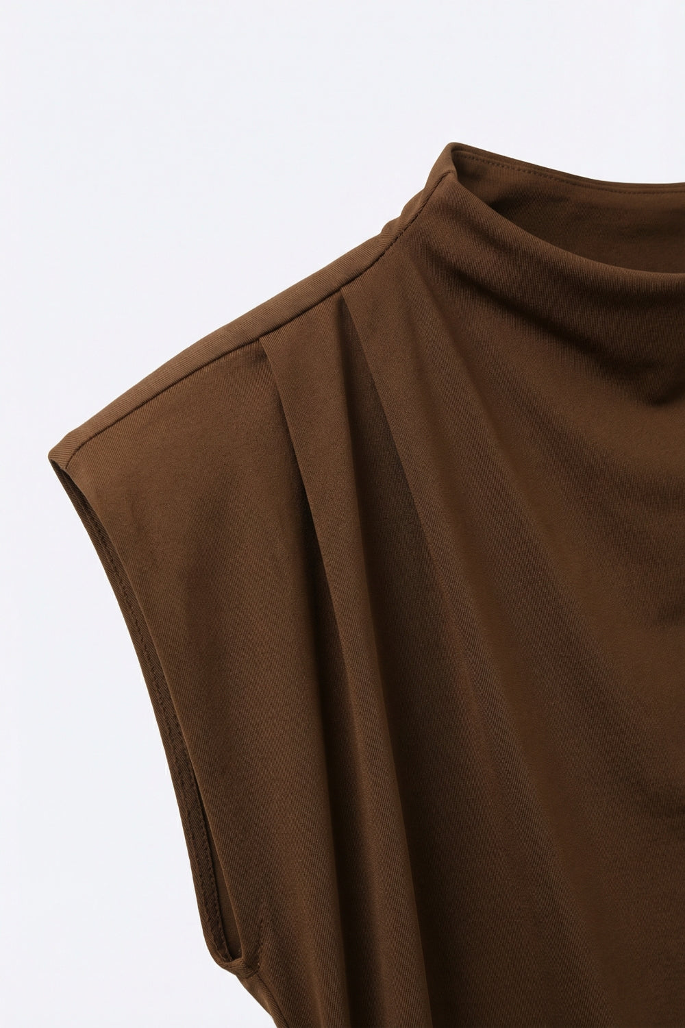 Brown Asymmetrical Stretch Top with Draped Detail