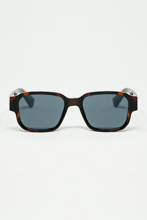 Q2 Brown Chunky Square Sunglasses In Crystal Grey