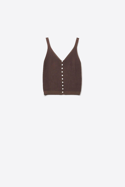 Q2 brown Knit Buttoned Crop Top