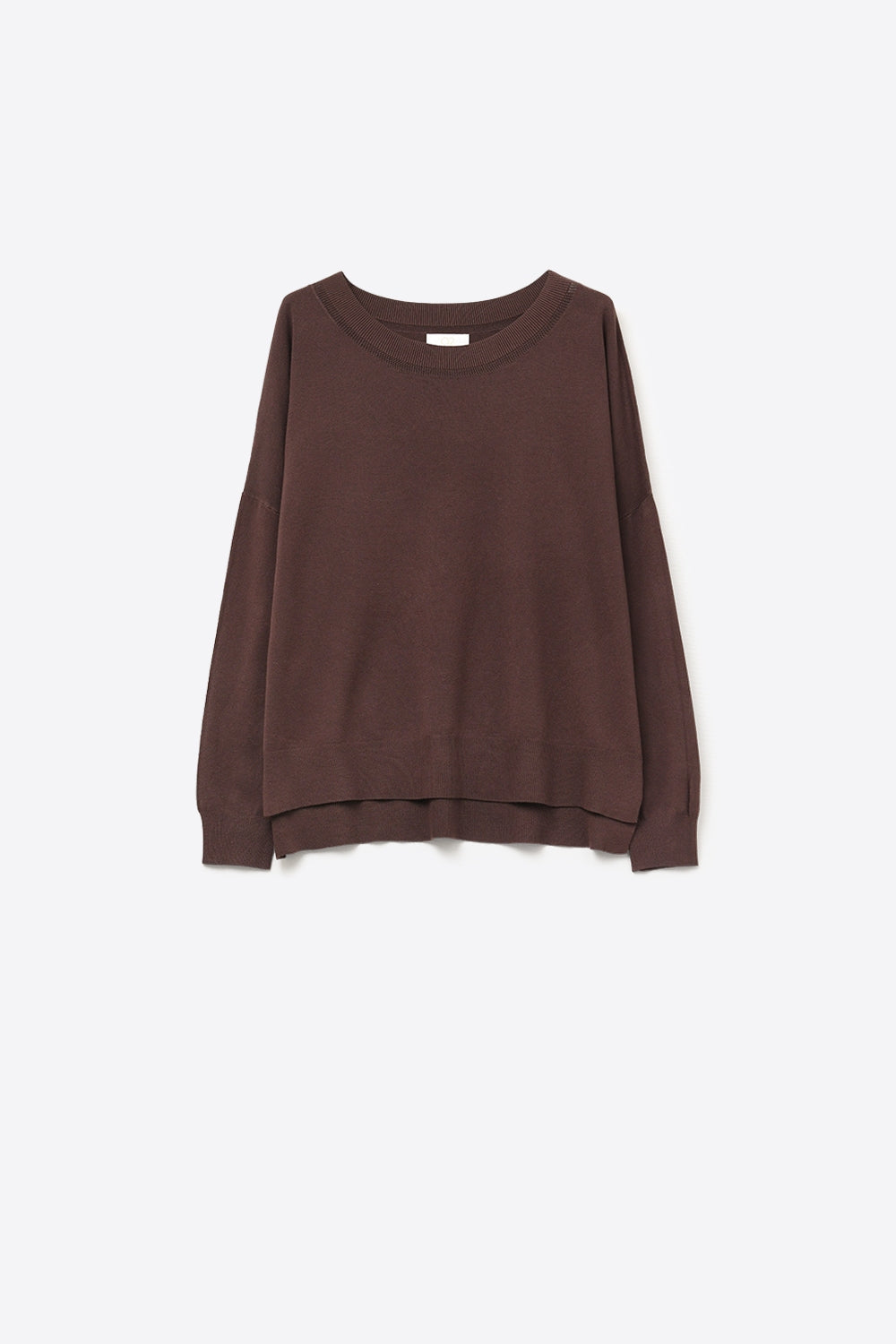 Q2 Brown knit sweater with mesh collar detail