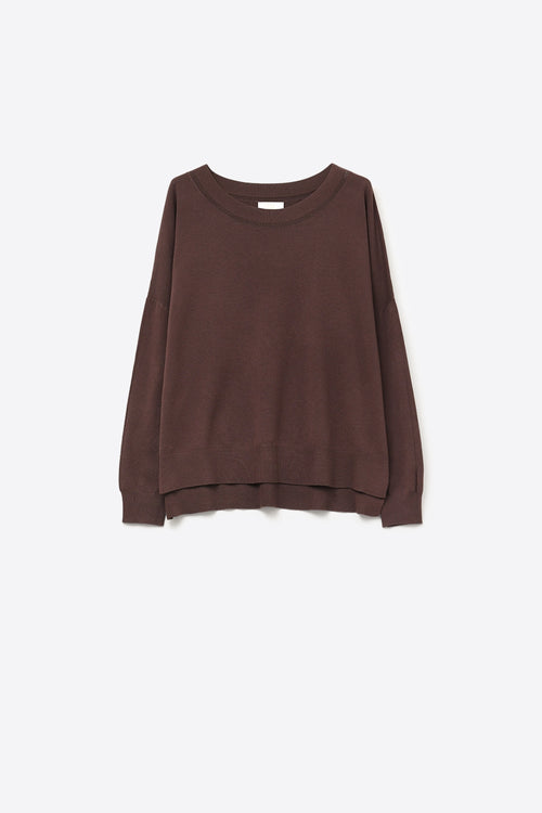 Q2 Brown knit sweater with mesh collar detail