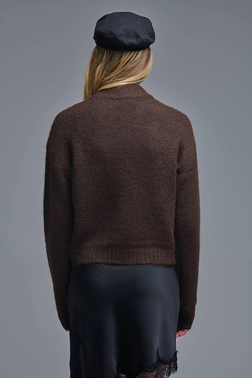 Brown Knitted Sweater with Abstract Design