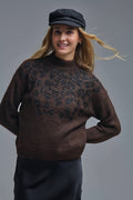 Q2 Brown Knitted Sweater with Abstract Design