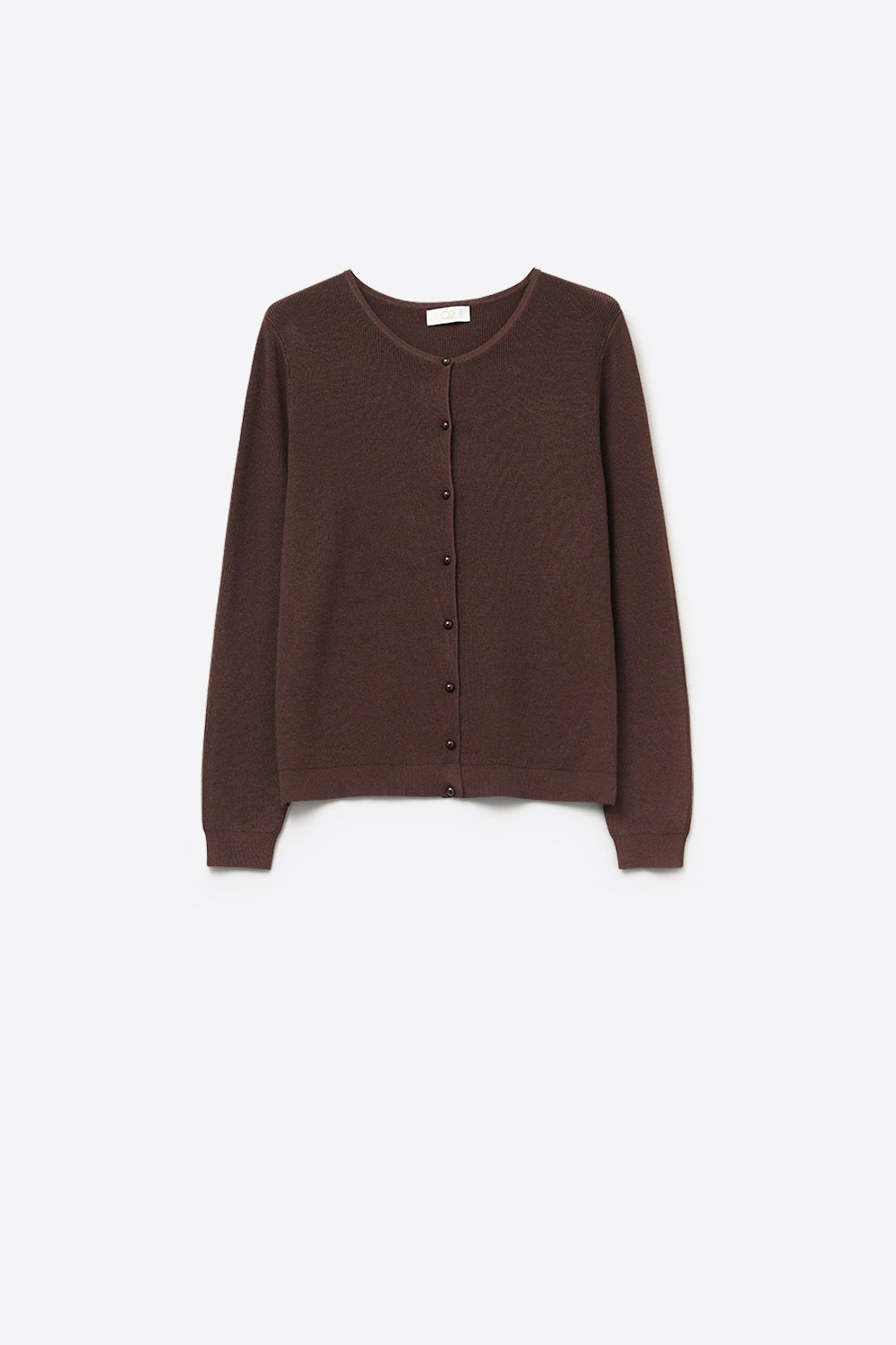 Q2 Brown Ribbed Knit Cardigan with Mother-of-Pearl Buttons